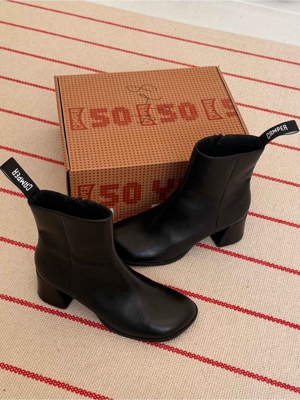 Camper Black Leather Mid-Heel Ankle Boots - Picture 4 of 6